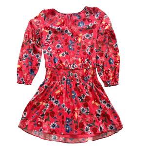 Parker Floral Coral Pink Drop Dress Medium Sundress Mini Keyhole Loose Stretch